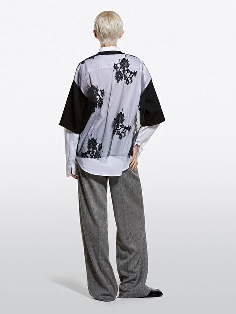 Resim Kadın Kahverengi Viskoz Karışımlı Desenli Bol Paça Pantolon