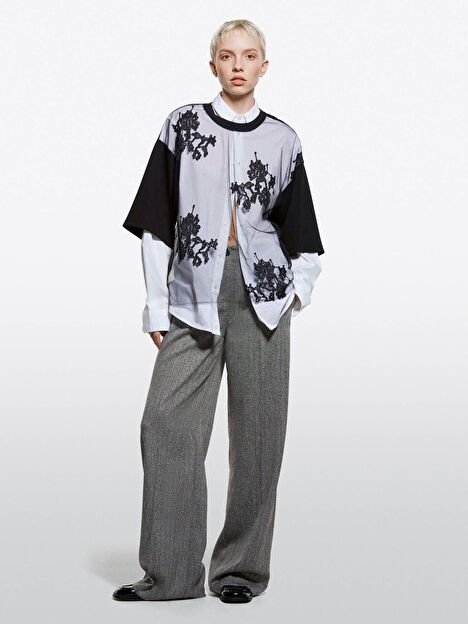 Resim Kadın Kahverengi Viskoz Karışımlı Desenli Bol Paça Pantolon