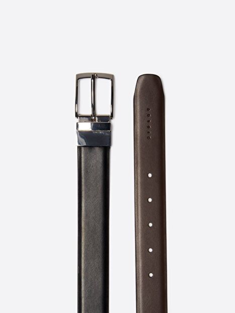 Resim Erkek Siyah-Kahverengi Metal Detaylı Kemer