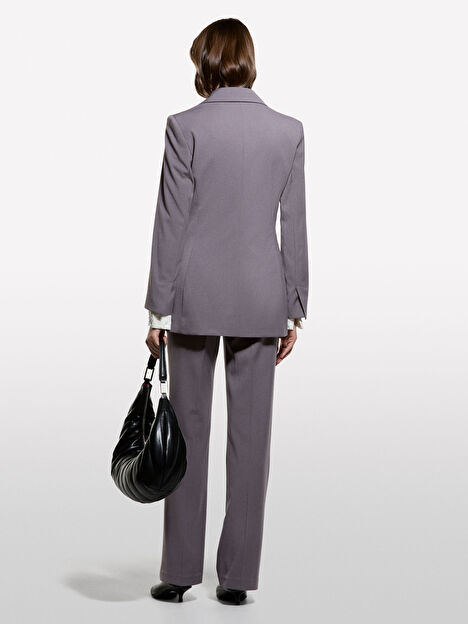 Resim Kadın Gri Viskoz ve Yün Karışımlı Cep Detaylı Blazer Ceket