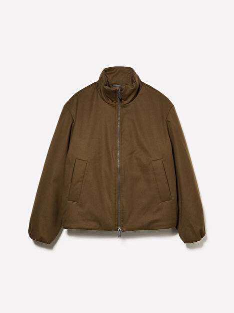 Resim Erkek Kahverengi Viskoz Karışımlı Fermuarlı Hafif Dolgulu Dik Yaka Ceket