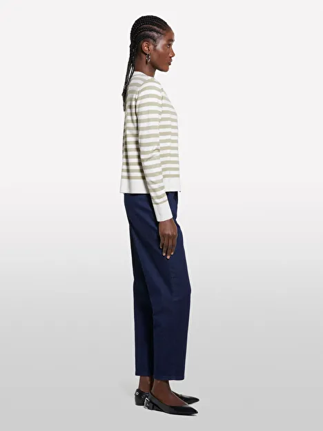 Resim Kadın Lacivert Pamuk Karışımlı Normal Bel Denim Chino Pantolon