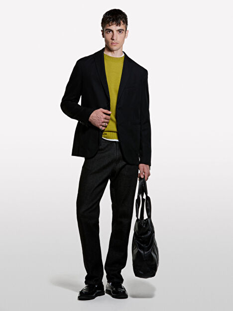 Resim Erkek Hardal Sarı Yün Karışımlı Bisiklet Yaka Kazak