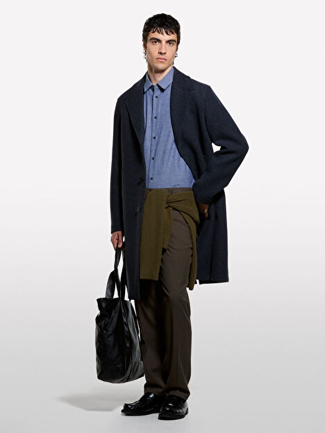 Resim Erkek Haki Yeşili Viskoz Karışımlı Gizli Düğmeli Pantolon