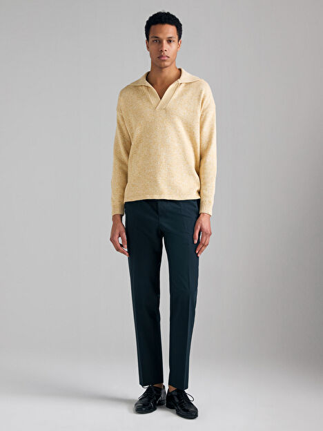 Resim Erkek Siyah  Yün Karışımlı Beli Bağcıklı Regular Fit Pantolon