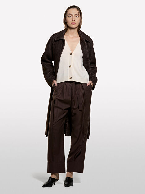 Resim Kadın Bej Viskoz ve Yün Karışımlı Önü Düğmeli Hırka