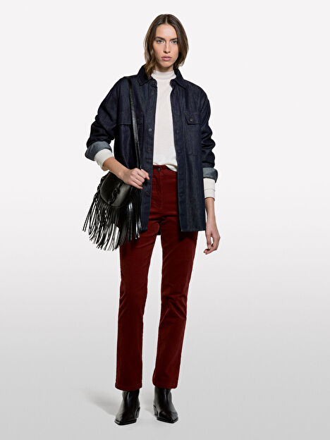 Resim Kadın Beyaz Yün Karışımlı Nervür Detaylı Balıkçı Yaka Kazak