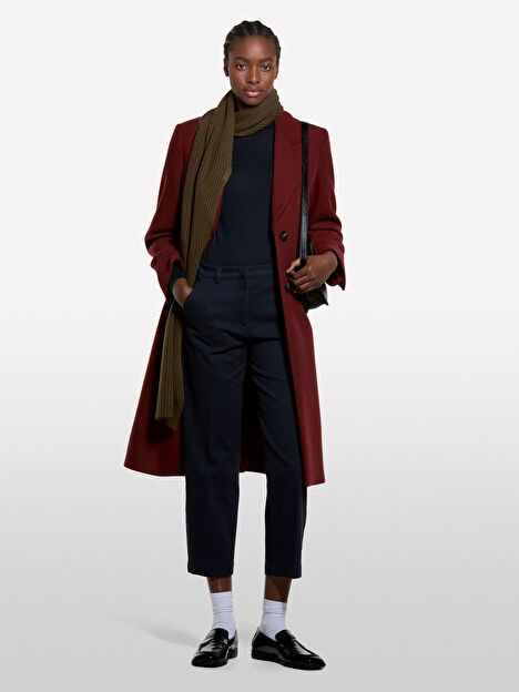 Resim Kadın Lacivert Pamuk Karışımlı Normal Kesim Yüksek Bel Pantolon