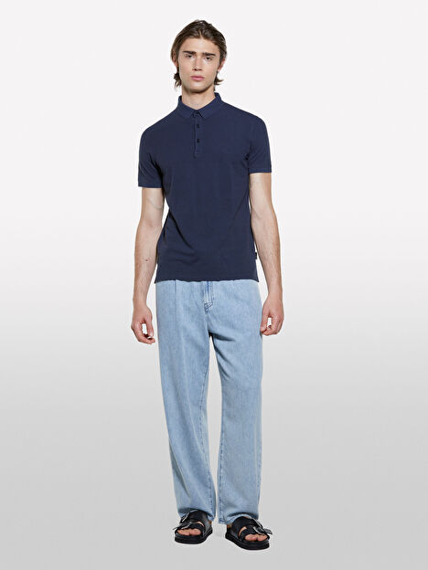 Resim Erkek Koyu Lacivert %100 Pamuk Regular Fit Polo T-Shirt