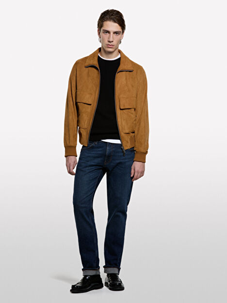 Resim Erkek Siyah Yün Karışımlı Ribanalı Bisiklet Yaka Kazak