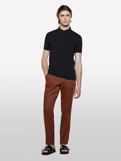 Resim Erkek Siyah %100 Pamuk Regular Fit Polo T-Shirt