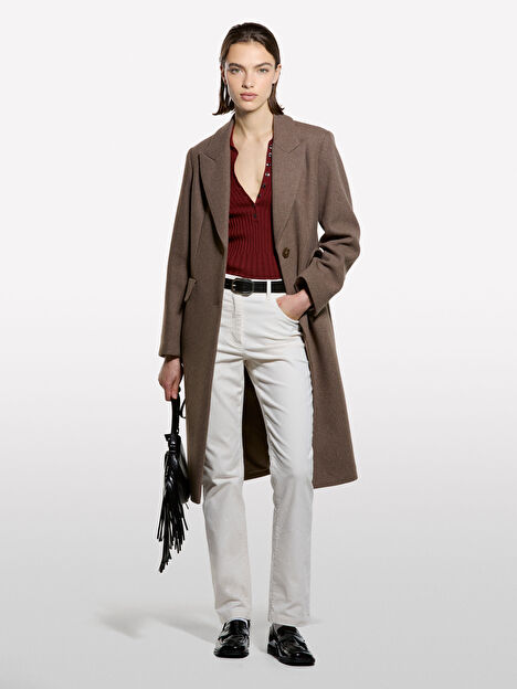 Resim Kadın Bordo Viskoz ve Yün Karışımlı Düğmeli Slim Fit Polo Yaka Kazak