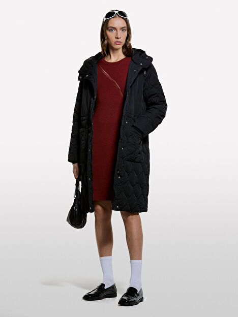 Resim Kadın Bordo Viskoz ve Yün Karışımlı Regular Fit Uzun Kollu  Triko Elbise