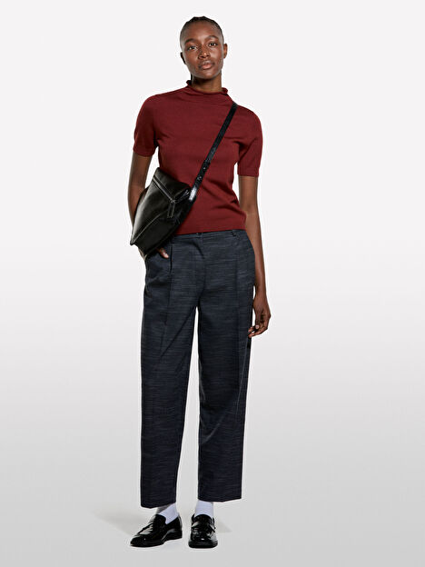 Resim Kadın Koyu Kırmızı Yün Karışımlı Yarım Kollu Balıkçı Yaka Kazak