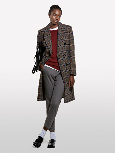 Resim Kadın Koyu Kırmızı Yün Karışımlı Kayık Yaka Kazak