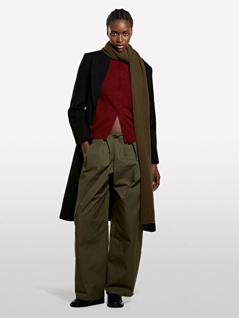 Resim Kadın Koyu Kırmızı Yün ve Kaşmir Karışımlı Ribana Detaylı Bisiklet Yaka Hırka