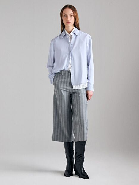 Resim Kadın Açık Lila %100 Viskoz Arkası Uzun Over Fit Gömlek