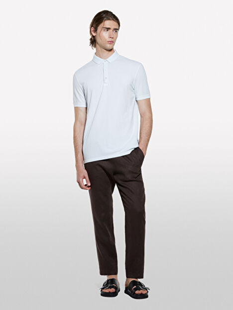 Resim Erkek Buz Mavisi %100 Pamuk Regular Fit Polo T-Shirt