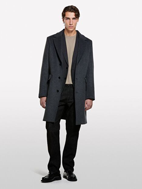 Resim Erkek Taş Rengi %100 Pamuk Göğüs Baskılı Bisiklet Yaka T-Shirt