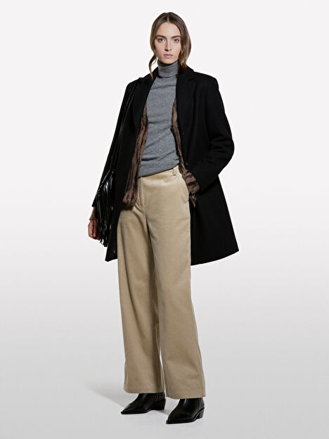 Resim Kadın Gri Yün ve Kaşmir Karışımlı Ribana Detaylı Balıkçı Yaka Kazak