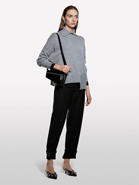 Resim Kadın Gri Yün Karışımlı Asimetrik Yüksek Yaka Regular Fit Kazak