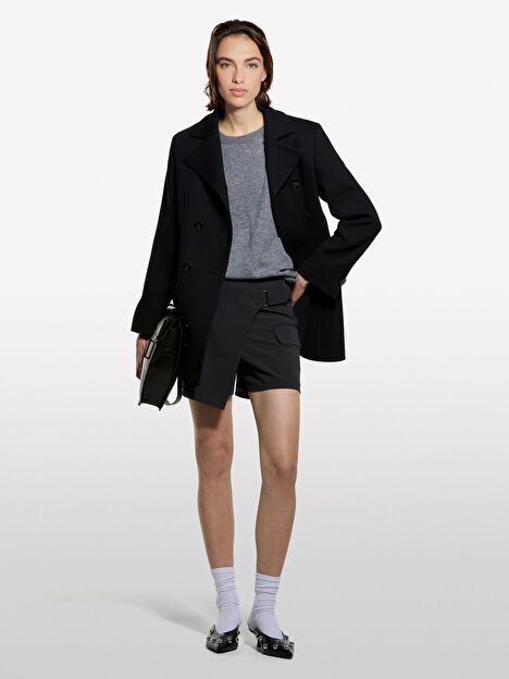 Resim Kadın Gri Yün Karışımlı Nervür Detaylı Kayık Yaka Kazak