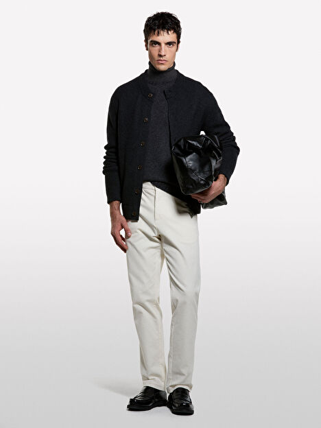 Resim Erkek Koyu Gri Yün Karışımlı Bisiklet Yaka Kazak