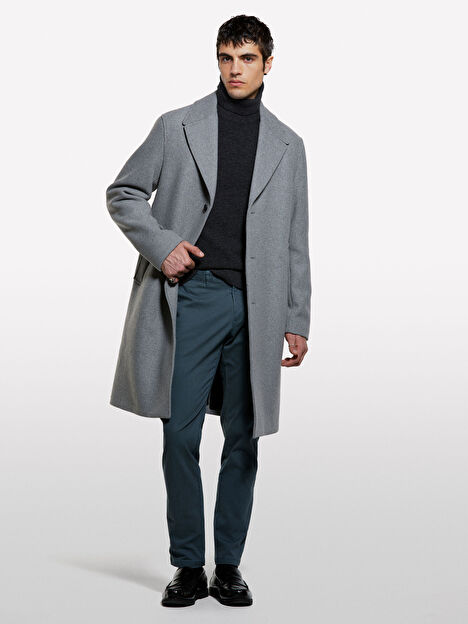 Resim Erkek Koyu Gri Yün Karışımlı Balıkçı Yaka Kazak