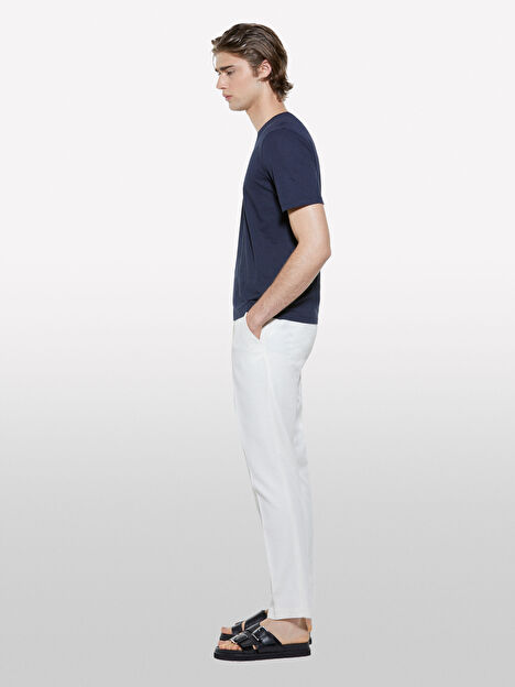 Resim Erkek Açık Krem %100 Pamuk Slim Comfort Fit Chino Pantolon