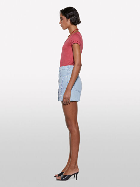 Resim Kadın Koyu Pembe Pamuk Modal Karışımlı V Yaka T-Shirt