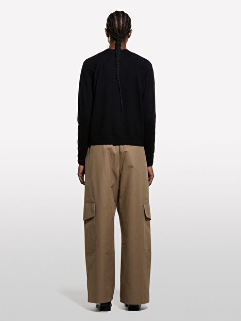 Resim Kadın Siyah Viskoz ve Yün Karışımlı Önü Düğmeli Hırka