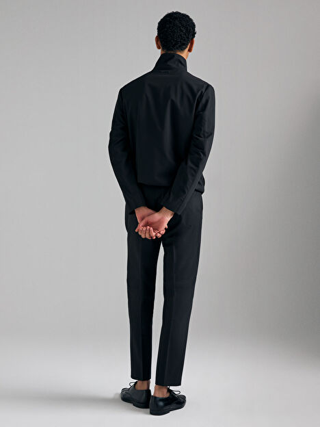 Resim Erkek Koyu Kahverengi  Yün Karışımlı Fermuarlı Rahat Kesim Ceket