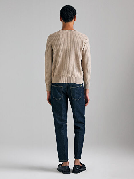 Resim Erkek Lacivert  %100 Pamuk Slim Fit Pileli Denim Pantolon