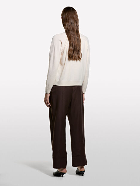 Resim Kadın Bej Viskoz ve Yün Karışımlı Önü Düğmeli Hırka