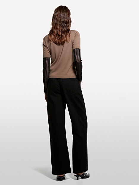 Resim Kadın Kahverengi Yün Karışımlı Yarım Kollu Balıkçı Yaka Kazak