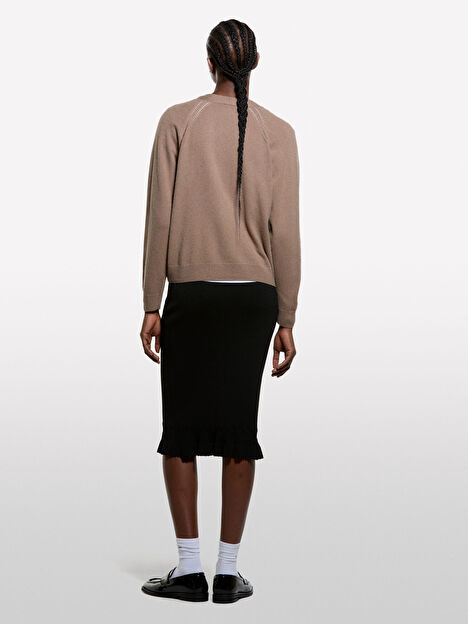 Resim Kadın Kahverengi Viskoz ve Yün Karışımlı Önü Düğmeli Hırka