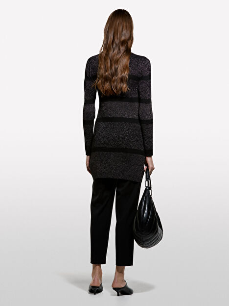 Resim Kadın Siyah Viskoz ve Yün Karışımlı Yanları Pileli Arka Beli Lastikli Pantolon