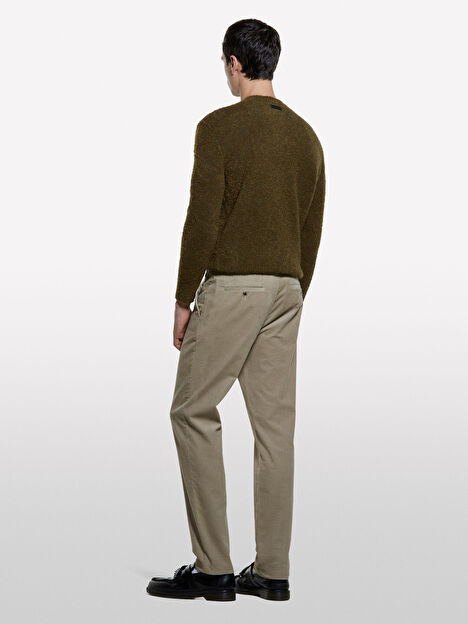 Resim Erkek Haki Yeşili Akrilik ve Yün Karışımlı Bisiklet Yaka Kazak