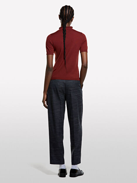 Resim Kadın Koyu Kırmızı Yün Karışımlı Yarım Kollu Balıkçı Yaka Kazak