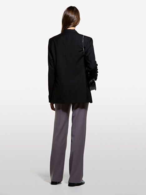 Resim Kadın Vizon Viskoz ve Yün Karışımlı Cepli Düğmeli İspanyol Paça Pantolon