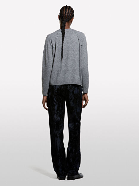 Resim Kadın Gri Viskoz ve Yün Karışımlı Önü Düğmeli Hırka