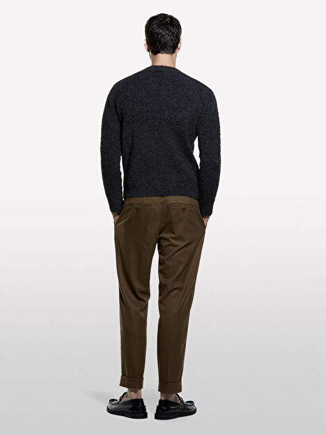 Resim Erkek Koyu Gri Akrilik ve Yün Karışımlı Bisiklet Yaka Kazak