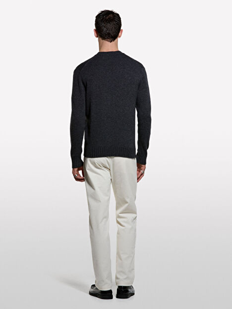 Resim Erkek Koyu Gri Yün Karışımlı Bisiklet Yaka Kazak