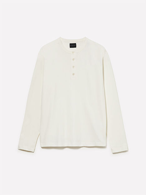Resim Erkek Krem  %100 Pamuk Regular Fit Henley Yaka Uzun Kollu T-Shirt