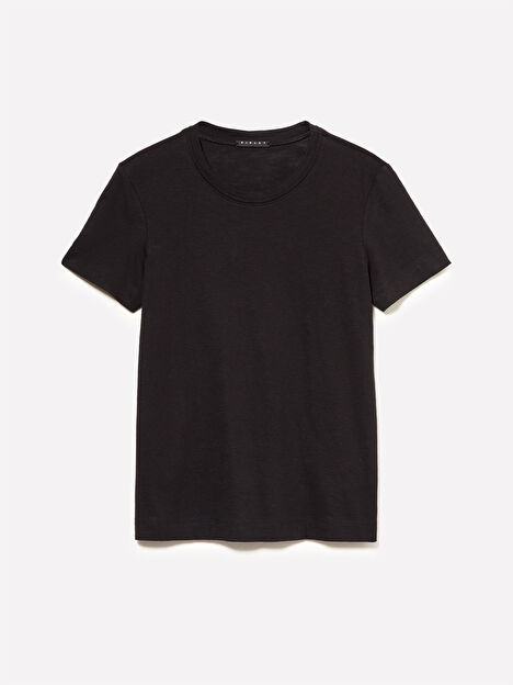 Resim Kadın Siyah Pamuk ve Modal Karışımlı Bisiklet Yaka T-Shirt