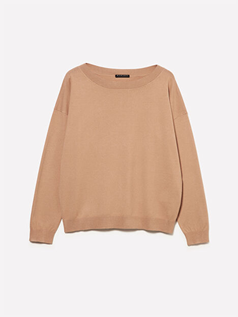 Resim Kadın Taba Viskoz Karışımlı Normal Kesim Düz Kayık Yaka Kazak