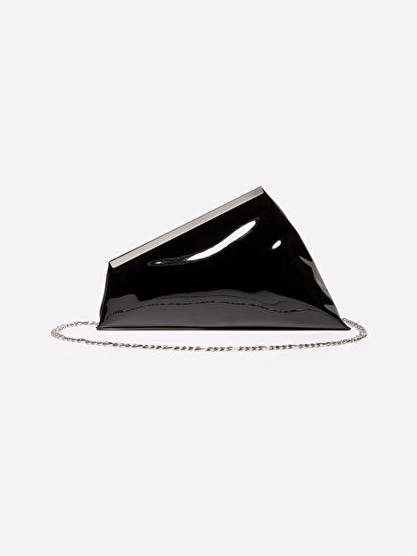 Resim Kadın Siyah Çıkarılabilir Zincir Askılı Parlak Suni Deri Omuz/El Çantası