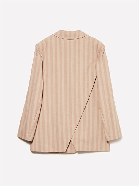 Resim Kadın Bej Viskoz Karışımlı Arkası Detaylı Çizgili Kruvaze Ceket