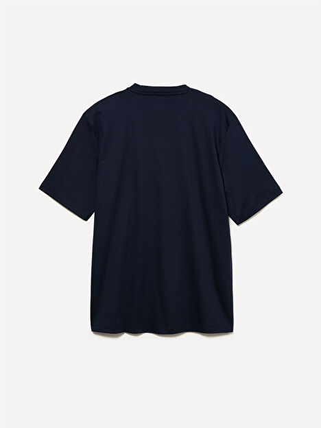 Resim Erkek Lacivert %100 Pamuk Göğüs Baskılı Bisiklet Yaka T-Shirt