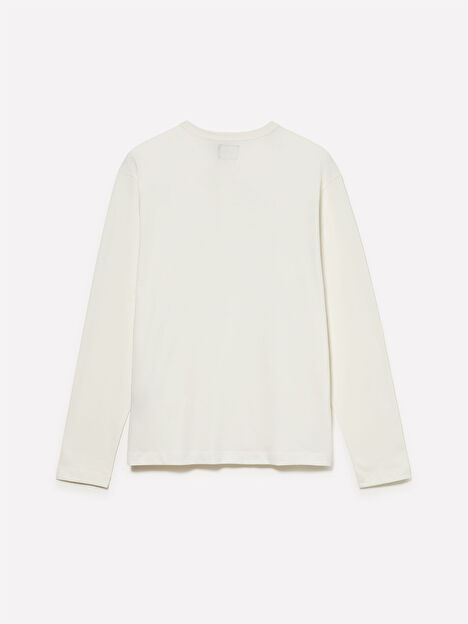 Resim Erkek Krem  %100 Pamuk Regular Fit Henley Yaka Uzun Kollu T-Shirt